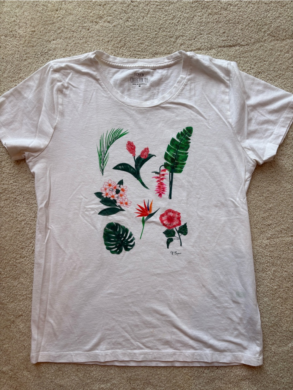 J. Crew White Tropical Floral Graphic Tee